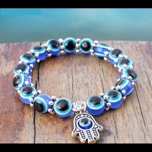 Blue Evil Eye Bead Good Luck Bracelet Turkish Hand